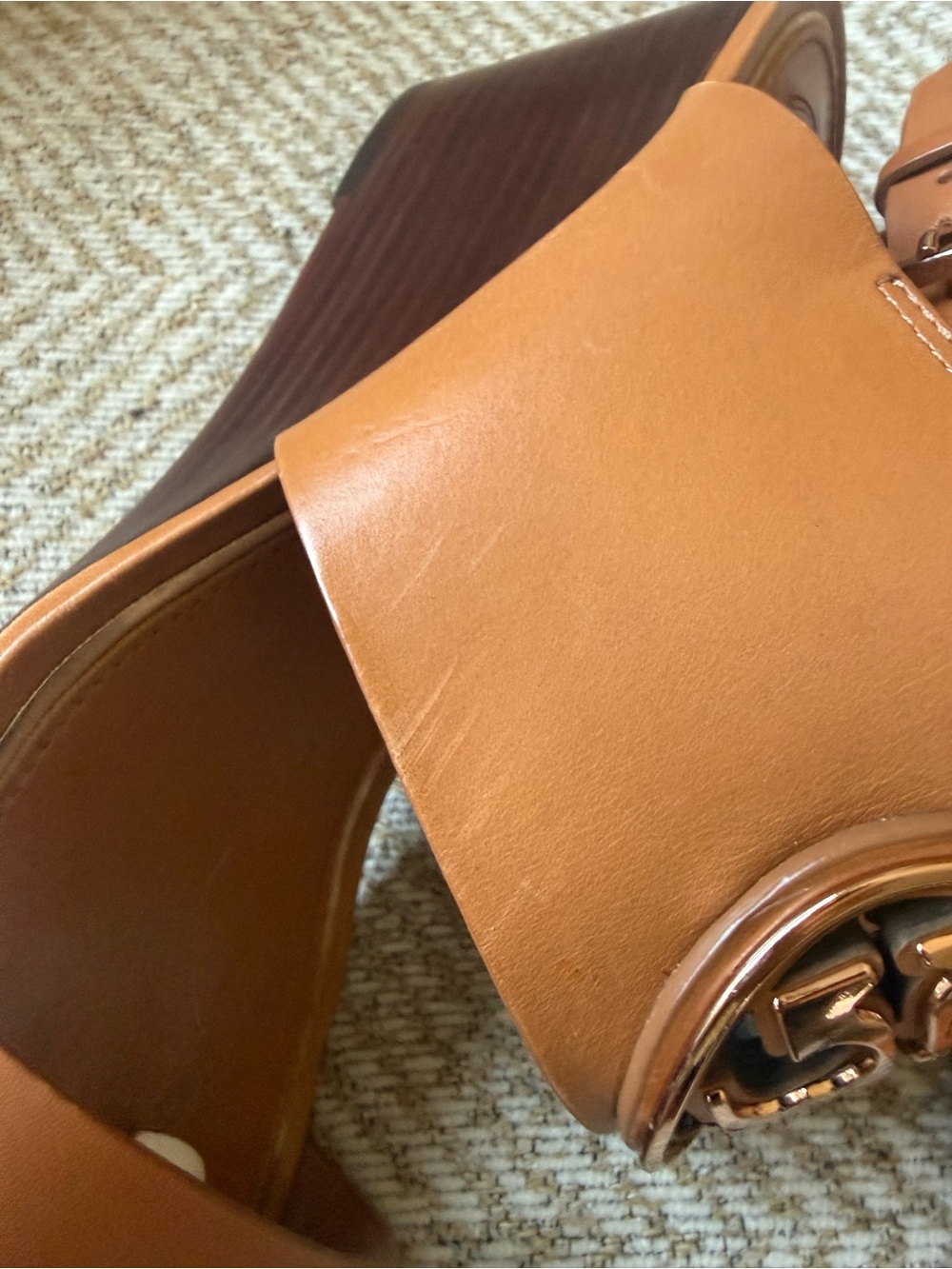 Tory Burch Tan Leather Logo Slingback Sandals - Picture 4 of 5
